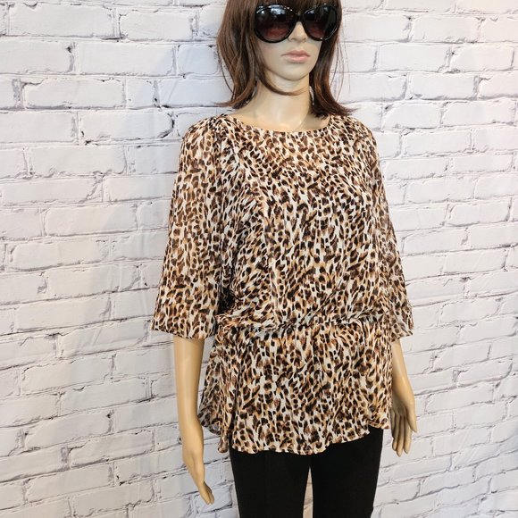 BANANA REPUBLIC long sleeve sheer leopard-like print blouse, Size: L - Picture 6 of 14